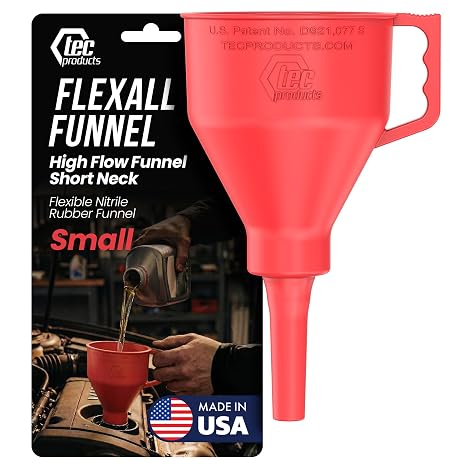 TEC Products FlexAll Short Neck Oil Funnel with Hose, Small 8.3in x 4.3in