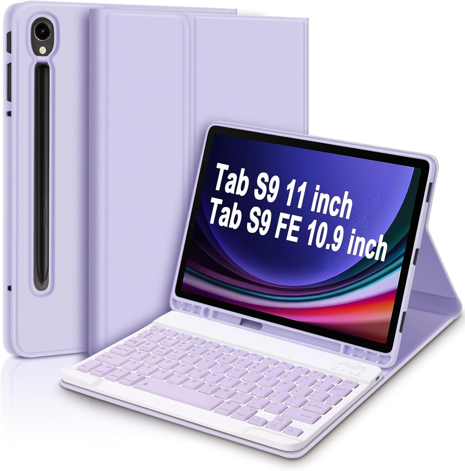 Samsung Galaxy Tab S10 LiteS9S10 FeS9 Fe 10.9 Inch Case Compatible Keyboard Bluetooth Turkish Q Keyboard Case Lila