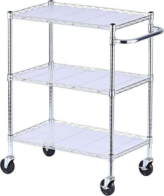 Alera ALESW333018SR 34.5 in. x 18 in. x 40 in. 600 lbs. Capacity 3-Shelf Wire Cart with Liners - Silver