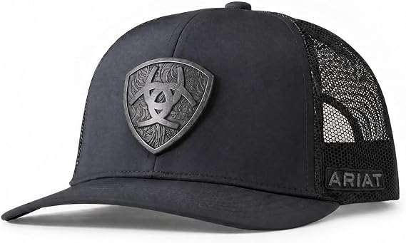 ARIAT Men's Metal Shield Baseball Cap, Snapback, Structured, Mesh Back