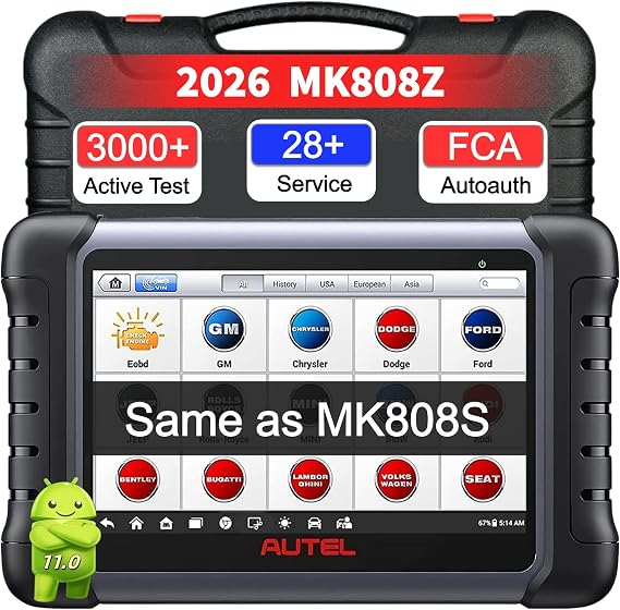 Autel MaxiCOM MK808Z OBD2 Scanner, 2026 Bidirectional Scan Diagnostic Tool | 3000+ Active Tests as MK900-BT, 28+ Service Same As MK808S MX808S MX900 MK808BT, Injector Coding, FCA & SGW, 200+ Car Brand