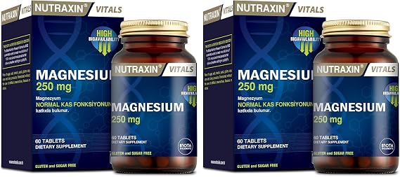 Nutraxin Vitals Magnesium 250 mg 60 Tablet Takviye Edici Gıda (2 paketi)