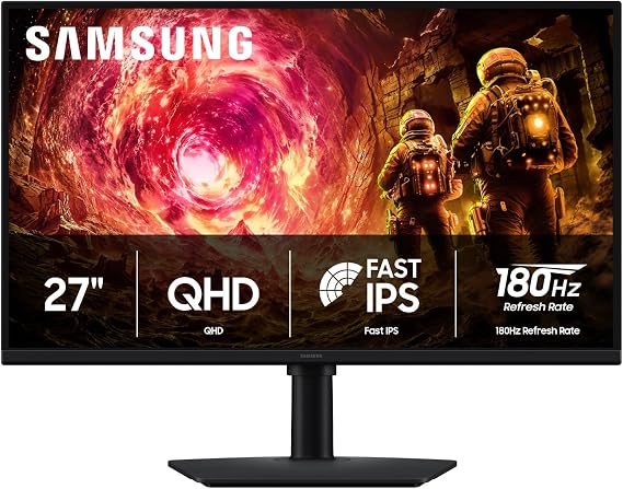 Samsung 27" Odyssey G5 G50F QHD Resolution Gaming Monitor 180Hz Refresh Rate, High Speed IPS Panel, HDR10, NVIDIA G-Sync Support, 1ms Response Time GtG, AMD FreeSync, Adjustable Stand