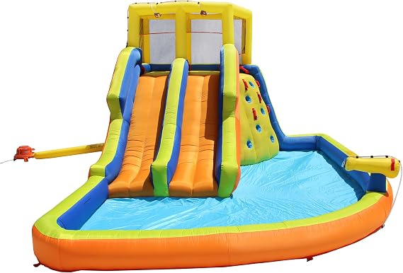 Banzai Double Drench Water Park, Length: 15 ft, Width: 11 ft 5 in, Height: 8 ft 4 in, Inflatable Outdoor Backyard Water Slide Splash Toy