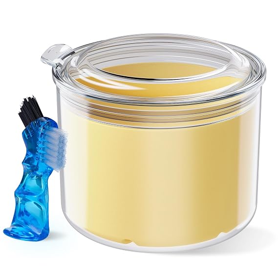 Denture Bath Cup with Cleaning Brush, Large Soaking Container with Strainer Basket for False Teeth & Night Guard, Oral Care Storage Holder for Home Use, Yellow
