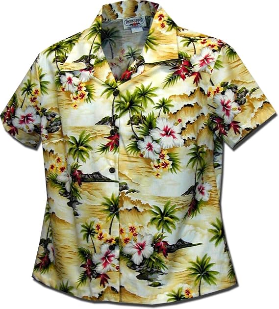 Ladies Aloha Shirts Waikiki Beach Maize