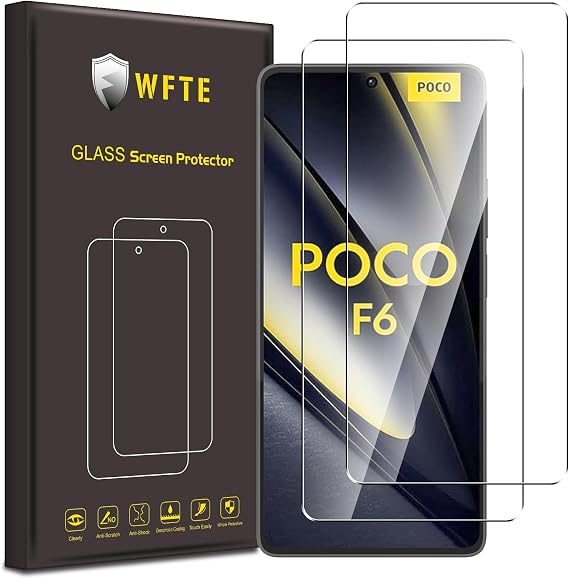WFTE [2-Pack Screen Protector for Xiaomi Poco F6.9H Hardness, Fingerprints Free, Bubble-Free, Tempered Glass Screen Protector Xiaomi Poco F6