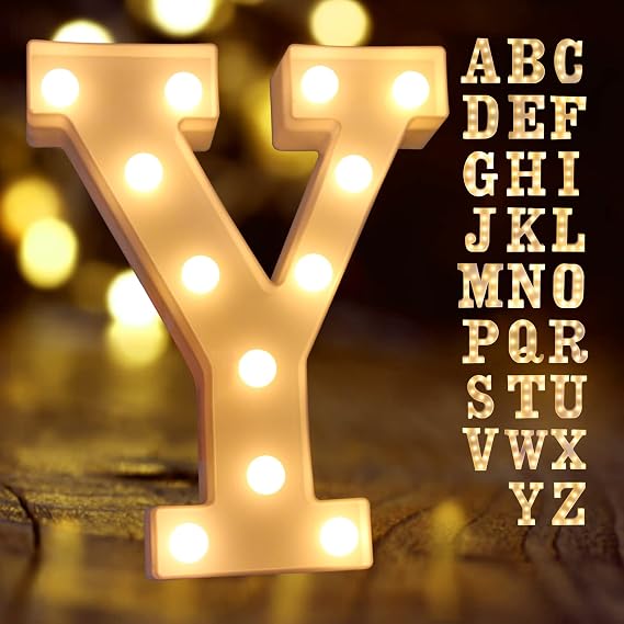 Laerjin Light Up Letters, Marquee Letters with Lights, Decorative Led Light Up Number, Light Up Number Sign for Night Light Wedding Birthday Party Christmas Home Bar - Letter Lights-Y