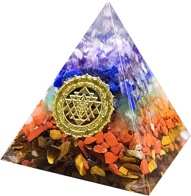 7 Chakra Orgone Pyramid Orgonite Pyramids for Energy Healing Love Attraction Crystals of Unconditional Love Natural Quartz Positive Energy Generator