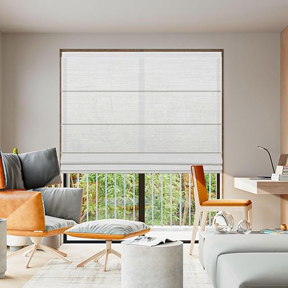 Cordless Roman Shades for Windows Custom Blackout Blinds Room Darkness Privacy Elegant Linen Roman Blinds Window Shades for Living Room, Bedroom and Home, 14" W x 48" H, Light Filtering White