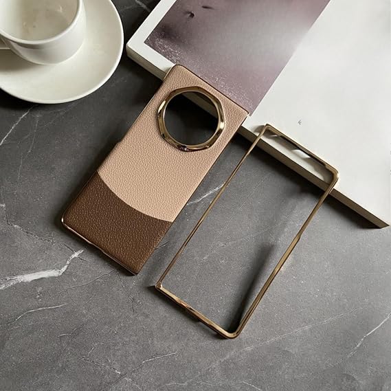 for Honor Magic V3 Folding Phone case, Anti-Drop Ultra-Thin Simple Business Plating Colorful Lychee Leather Pattern (Khaki + Brown)