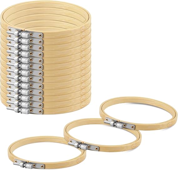 TINDTOP Bamboo Embroidery Hoops, 16 Pieces 6 Inch Cross Stitch Frame