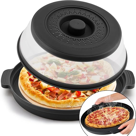 Microwave Splatter Cover & Anti-scald Plate,Collapsible Plastic & Silicone Microwave Cover for Food with Vented,Kitchen Dish Guard Cover for Meal Prep,Home Apartment Essential