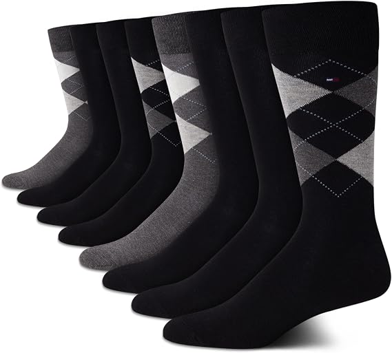 Tommy Hilfiger Mens 8 Pack Lightweight Cushioned Dress Crew Socks