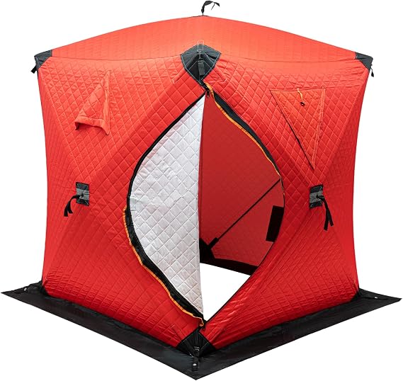 2 Person Ice Fishing Shelter, Pop-Up Portable Ice Fishing Tent with Carry Bag and Anchors,Zippered Door, Waterproof Oxford Fabric for Ice Fishing Winter Fishing
