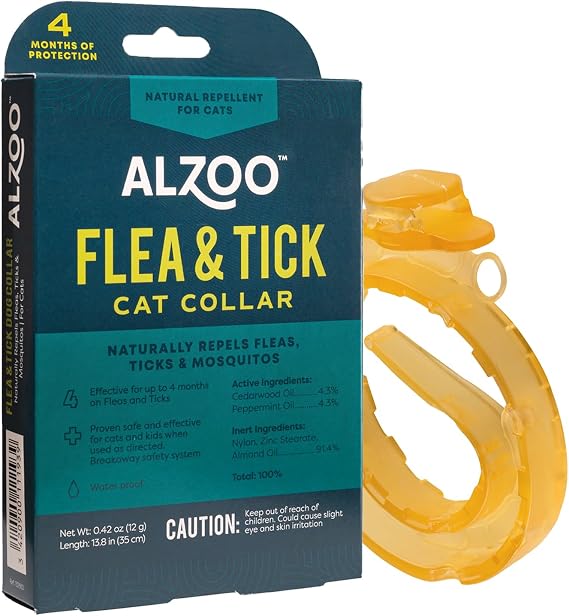 ALZOO Plant Based Flea & Tick Cat Collar, Helps Repel Fleas, Ticks & Mosquitoes, Plant-Based Active Ingredients, Phthalates and PVC Free Up to 4 Months Protection, Single