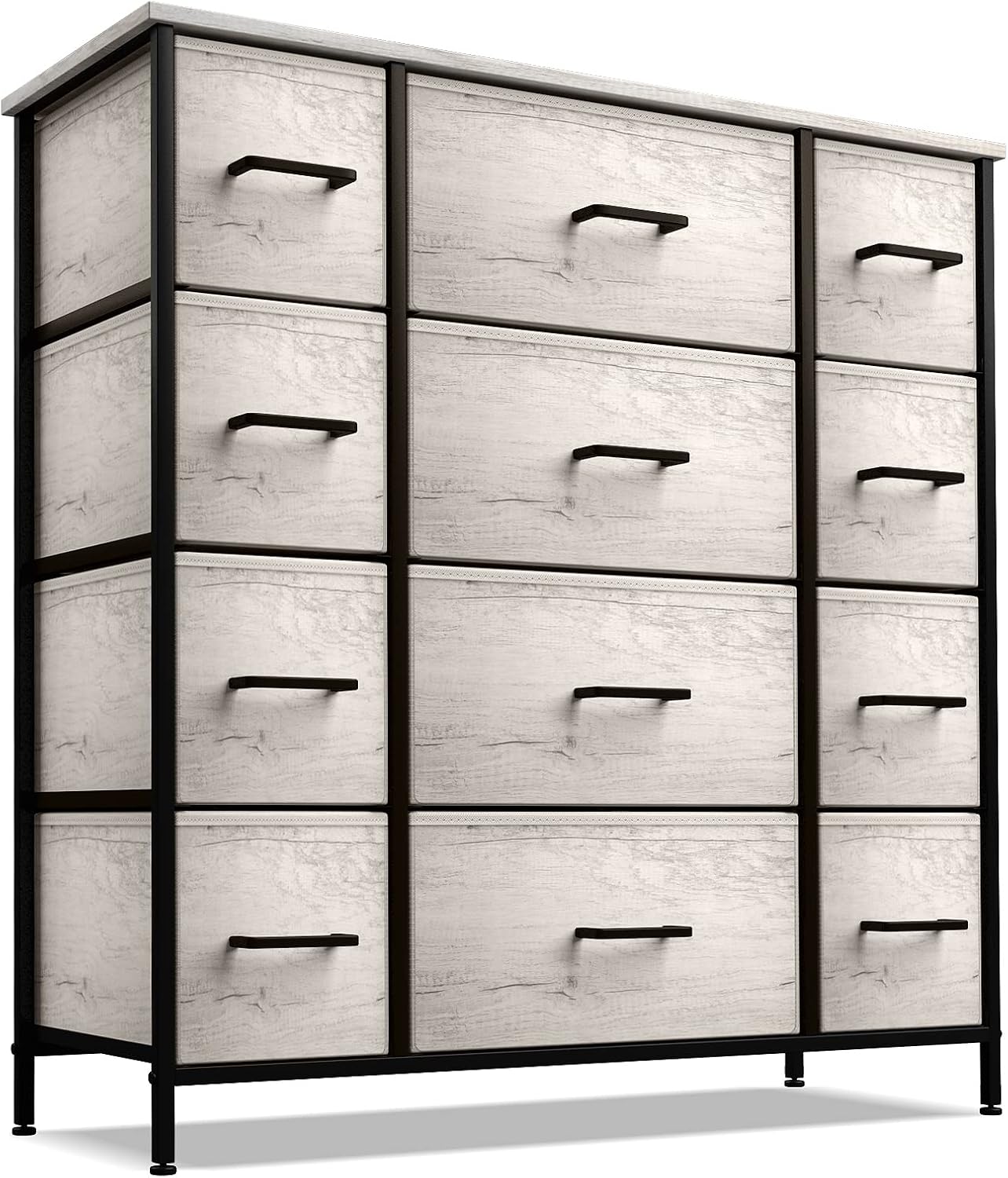 Sorbus Dresser with 12 Faux Wood Drawers - Large Storage Chest Organizer Unit with Steel Frame, Wood Top, Easy Pull Fabric Bins for Bedroom Furniture, Hallway, Living Room, Nursery, Closet & College