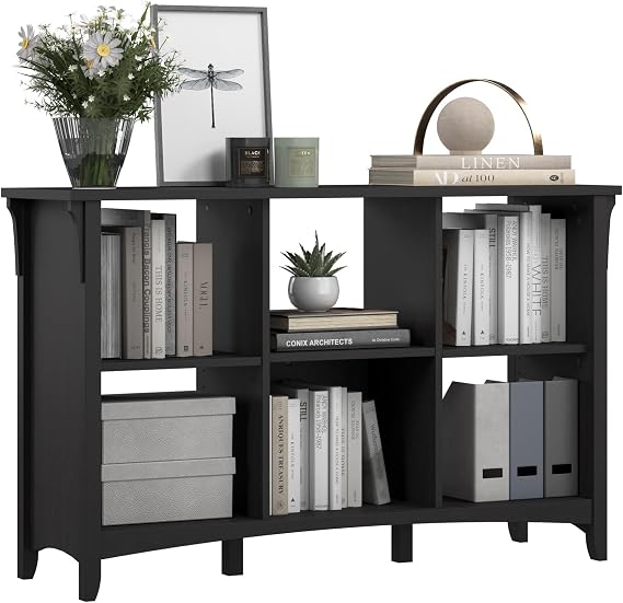 Bush Furniture Salinas Cube Shelf and Bookcase | Display 6 Shelves | Modern Storage Cabinet with Open Bookshelf for Library, Office, Living Room, Bedroom and More, 48W x 14D x 30H, Vintage Black