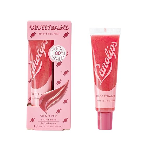 Lanolips Glossybalm - Ultra Hydrating Tinted Lip Gloss for Dry, Chapped, Cracked Skin - Flavored Natural Lanolin Lip Balm with Lanolin Oil, Vitamin E & Mica - Candy (12.5g/0.44oz)