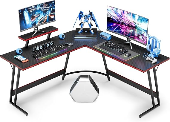 JUMMICO L Shaped Gaming Desk, 51 Inch Pc Corner Table, Computer Corner Desk with Monitor Stand for Home Office Sturdy Writing Workstation (Large, Black)