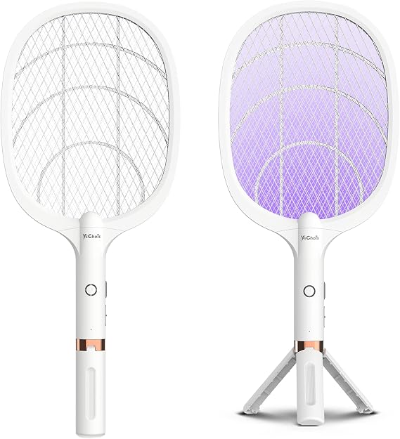 YsChois Electric Fly Swatter Racket, Rechargeable Fly Zapper - 4000 Volt, Exclusive 2-in-1 Bug Zapper Racket - USB Charging, 1800mAh Li-Battery, Indoor & Outdoor Use, White, 2 Packs