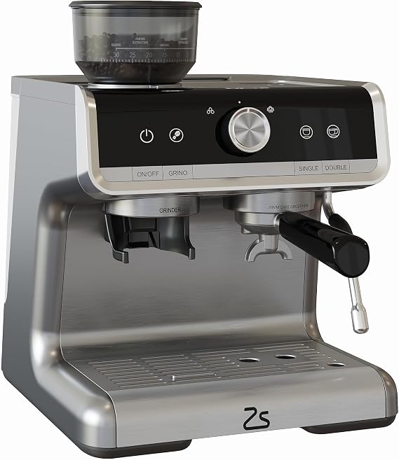 Espresso Machine with Grinder and Milk Frother, 20 Bar Espresso Maker with 95 Oz Detachable Water Tank and PID Control, Stainless Steel Professional Coffee Latte Cappuccino Maker