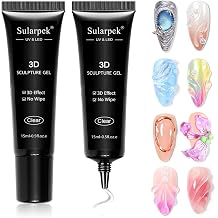 Sularpek 2 * 15ml Sculpture Gel 3D Carving Gels, Non Wipe Clear Sculpting, 5D Embossed Candy Molding Gel Nail Decoration, for Nail Art Molding DIY Nail Painting Carved Manicure