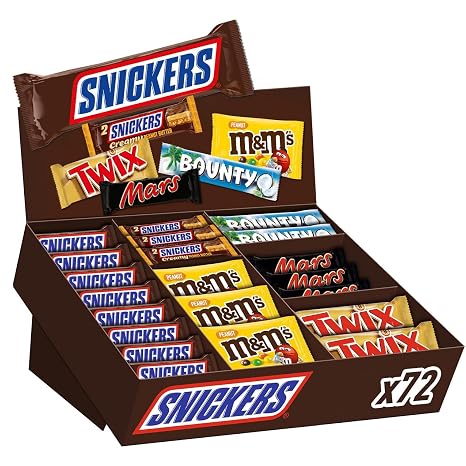 Chocolate Bar Box - Snickers Mars Twix M&M's Bounty and Snickers Creamy Peanut Butter - Bulk Chocolate Candy Party Mix Christmas Chocolate Counter Stand with 72 Bars