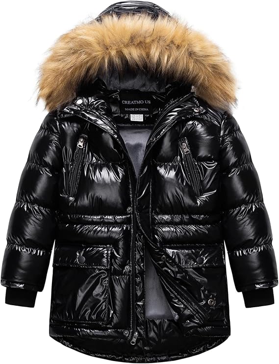 CREATMO US Boy's Winter Parka Water Resistant Hooded Puffer Fleece Lined Jackets Coats
