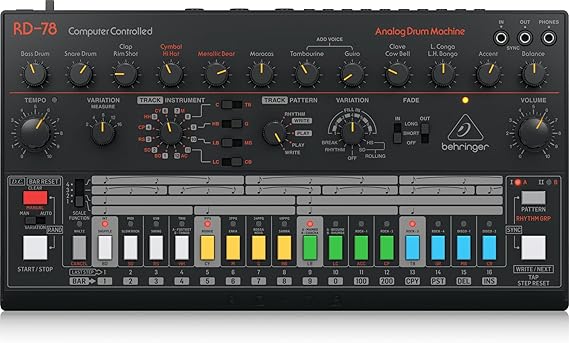 Behringer RD-78 Classic Analog Drum Machine with 15 Drum Sounds, 34 Rhythm Presets, 16-Step Sequencer for Music Production and Live Performance