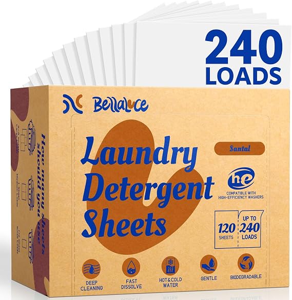 BellaLuce Laundry Detergent Sheets, Santal Scent, 240 Loads