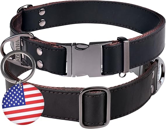ADITYNA Leather Dog Collar for Large & Extra Large Dogs, Adjustable 19-30"
