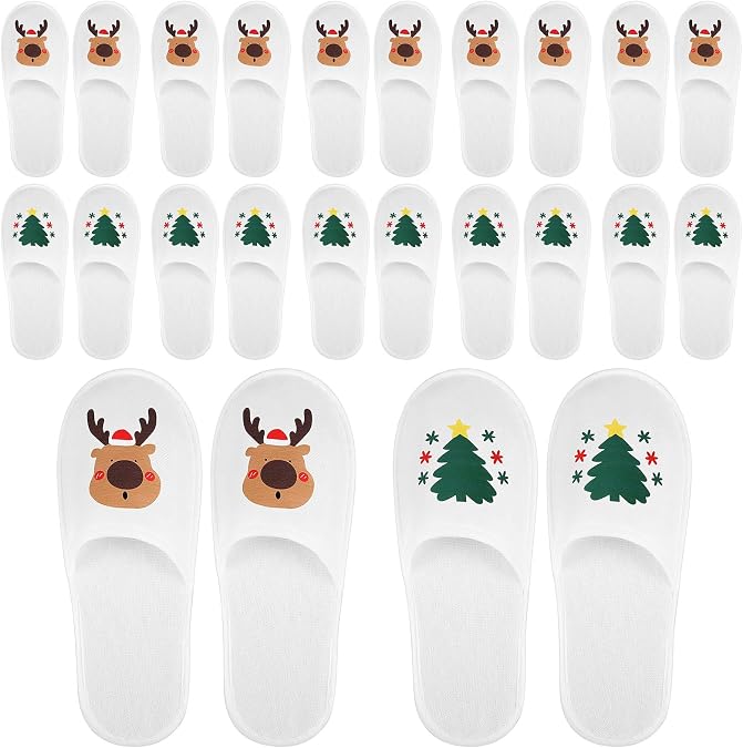 Twistover 12 Pairs Christmas Disposable Slippers Non Slip Closed Toe Guest