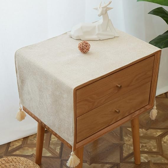 Simple Bedside Table Cover Cloth nightstand Tablecloth Cover Small Square Tablecloth Suitable for end Table Side Table Cabinet (15.7 * 35.4 inches,Beige)