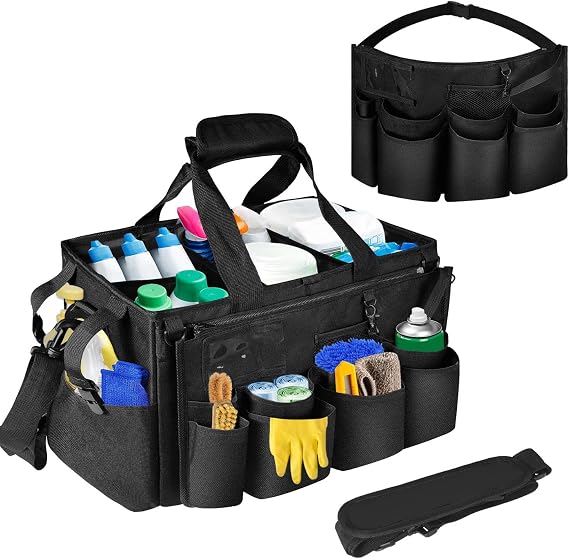Boczif Cleaning Caddy Bag Wearable,Cleaning Caddy Supplies Organizer(Black)