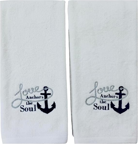 Nautical Ocean Guest Hand Towels: Coastal Love Anchors The Soul, 2 Piece Soft Absorbent