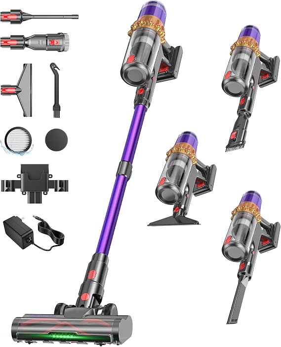 Cordless Vacuum Cleaner, V10 55KPa Anti-Tangle Stick Vac