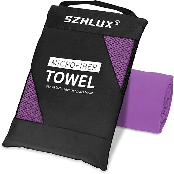 SZHLUX Microfiber Towel, Perfect Quick Dry Travel Sports Camping Towel,Fast Drying Lightweight Ultra Compact for Backpacking,Gym,Beach,Swimming,Yoga(Purple,L)