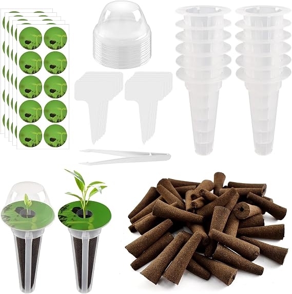 127PCS Hydroponics Growing System Kit, Hydroponic Seed Pods for Hydroponic Accessories Garden Indoor, 40 Grow Sponges, 12 Grow Baskets, 12 Domes, 50 Pod Labels, 12 Plastic Plant Labels, 1 Tweezer