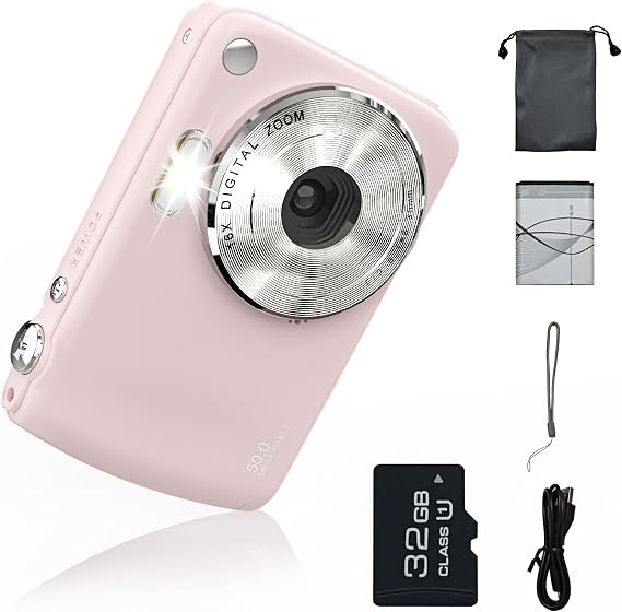 Digital Camera for 50MP FHD 1080P 16x Zoom Digital Point & Shoot Camera, Anti-Shake, Compact Mini Camera for Indoor & Outdoor Travel, Gift with 32GB Card, Pink