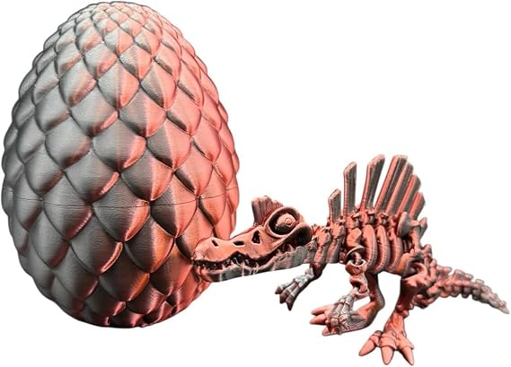 3D Printed Spinosaurus Skeleton Figure – Flexible Articulated Dinosaur Toy with Movable Joints – Poseable Prehistoric Model with Egg, Collectible Desk Decor Display for Kids & Adults - RedBlack