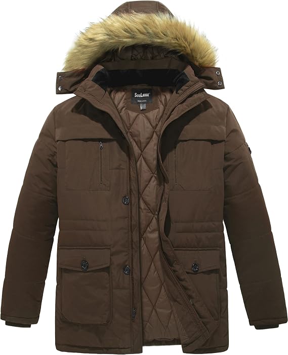 Soularge Men's Big and Tall Winter Warm Heavy Hooded Parka Jacket