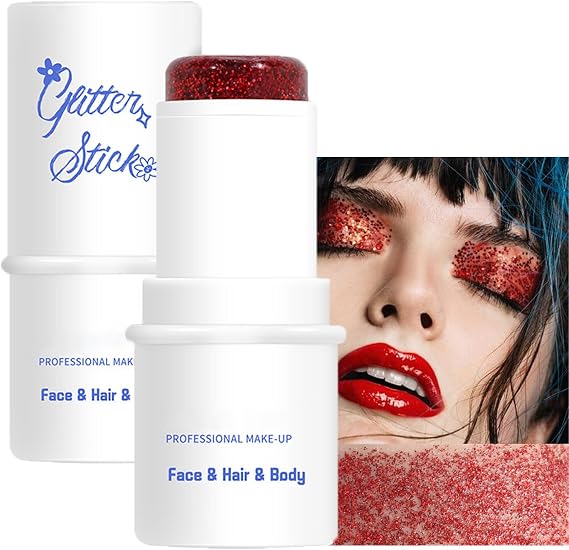 Mysense Red Body Glitter Stick, Face and Hair Glitter Gel for Kids and Women, Singer Concert Outfits Festival Rave Accessories Glitter Makeup, Waterproof Sparkling Mermaid Glitter Face Paint