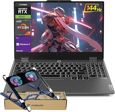 Lenovo LOQ Gaming Laptop, 15.6 FHD 1920 x 1080, AMD Ryzen 7 250, NVIDIA GeForce RTX 5060, 16GB DDR5 RAM, 1TB PCIe M.2 SSD, Bundle with Laptop Cooler BDL, Wi-Fi 6, Windows 11 Pro, Grey