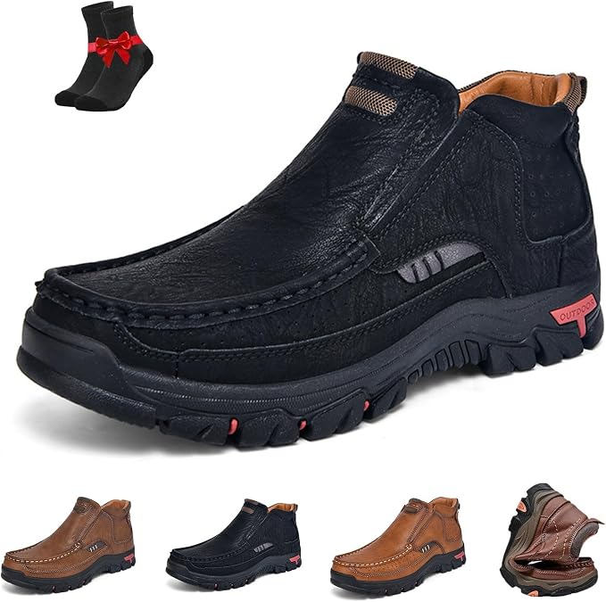 Men's Handcrafted Leather Waterproof Non-Slip Orthopaedic Ankle Boots,Non-Slip Dress Casual Walking Shoes,Loafers
