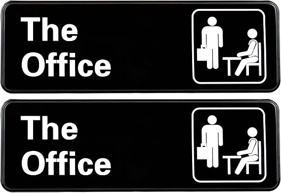 The Office: Easy to Mount Informative Plastic Sign with Symbols, 9x3 Sign 2-Pack (Black)