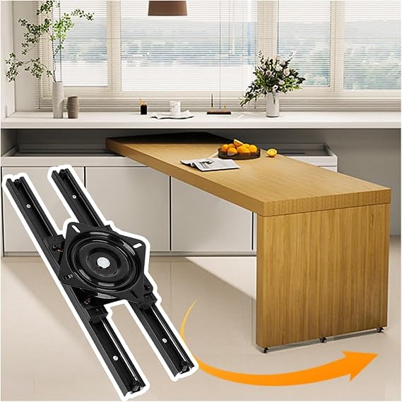 AMUFJJ Rotating Island Dining Table Sliding Rails, Pull-Out Table Tracks, Rolling/Extendable Bar Table Guide Rail Extension Hardware(L 100cm/3.3ft)