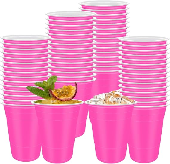 60Pcs 16oz Peach Pink Plastic Cups Reusable Pink Party Cups for Drinking
