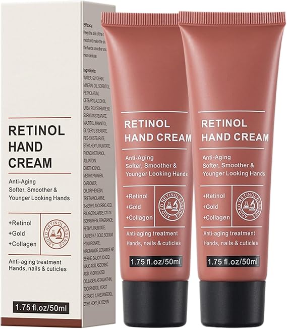 2PCS Retinol Hand Cream Anti Aging, Hand Cream For Very Dry Hands, Firming & Moisturising Handcream To Reduce Wrinkles, Restore Elasticity, Intense Hydration For Dry Cracked Skin, Nails & Cuticles