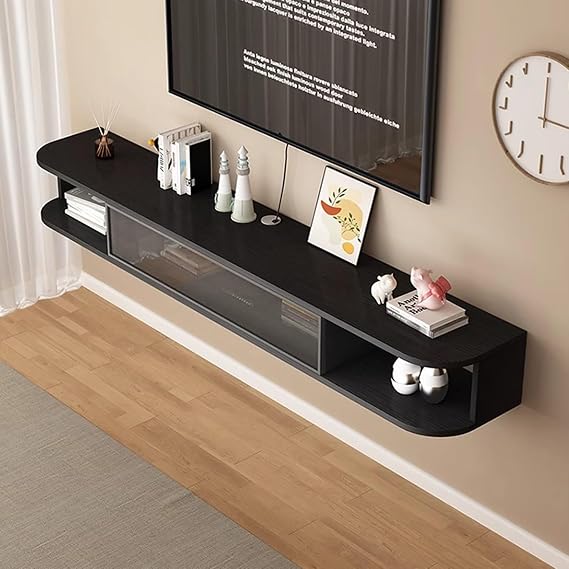 Floating TV Stand, Wall Mounted TV Cabinet, Floating Shelf with Door, Modern Entertainment Media Console Center Large Storage TV Bench, cabinet shelves mesa flotante for Living Room Office(Black,100CM